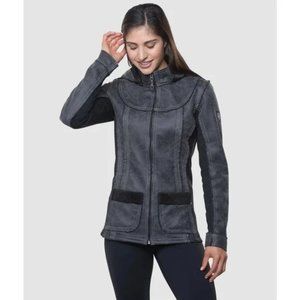 Kuhl Women’s Dani Sherpa Jacket Faux Leather Micro Suede Removable Hood Gray XS